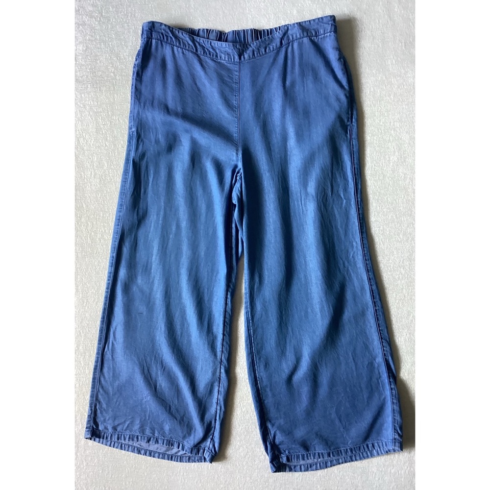 J. Jill Denim Chambray Wide Leg Pull-On Pants Woman’s Medium With Pockets Blue